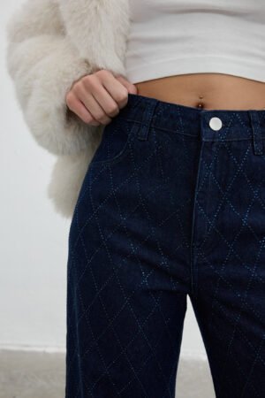 Lattice Shine Dark Jean - Lacivert